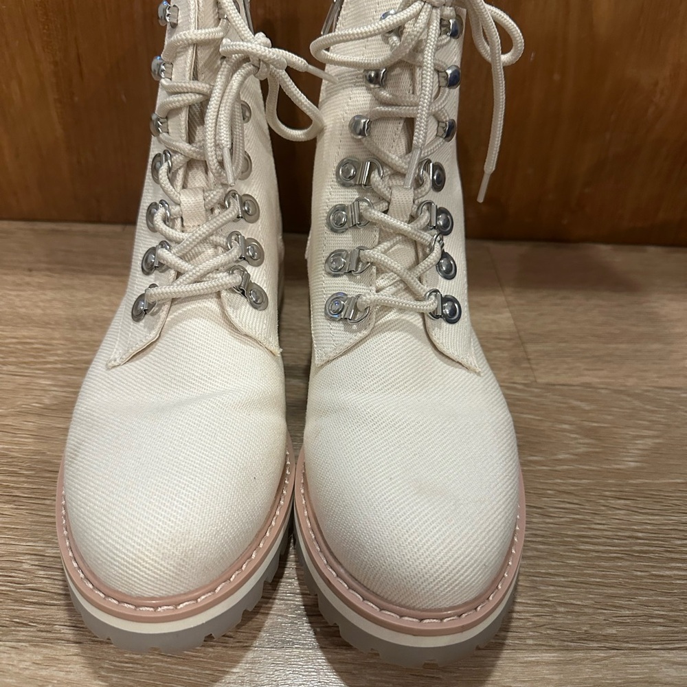Canvas Combat Boots with Pink Accent Stitching